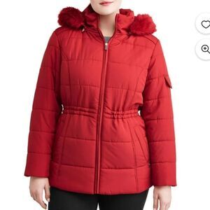 Weather Tamer 2X Quilted Puffer Jacket W/ Faux Fur-Trim Hood